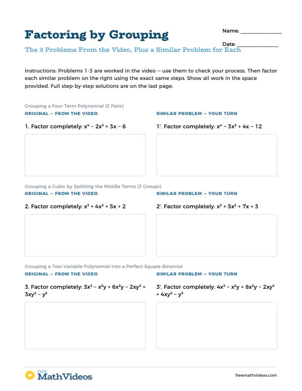 Factoring by Grouping: Easy Vs Hard — Video-Paired Practice Worksheet