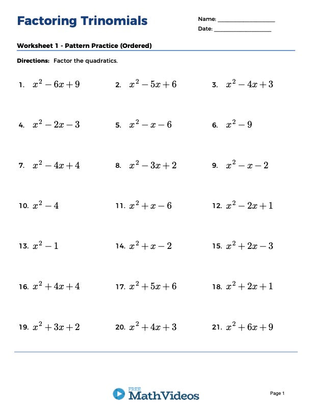 Factoring Practice Quadratics